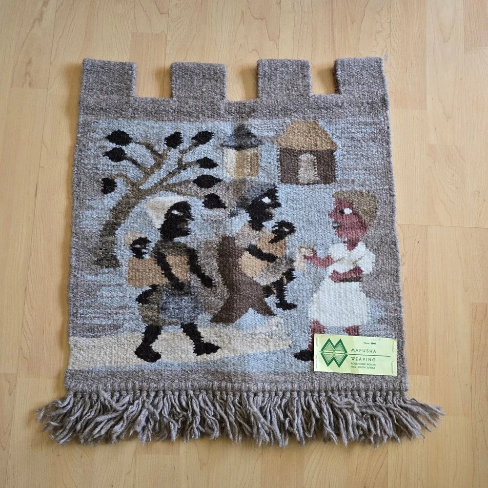 Mapusha Weaving South Africa Hand Woven Wool Wall Hanging Village Scene Tapestry